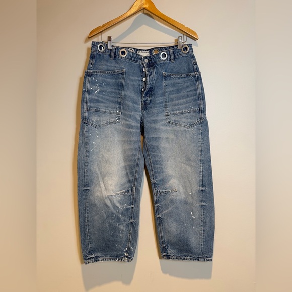 Free People Distressed Moxie Pull-On Barrel Jeans - Picture 4 of 7